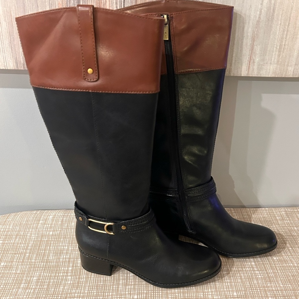 Bandolino Leather Riding Boots Black & Brown – Size 6M